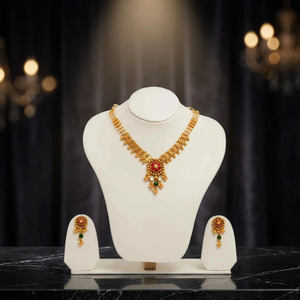 Elegant Gold <b>Necklace</b> Set Traditional Floral Round Pendant <b>Necklace</b> Inlaid <b>Ruby</b> Red Stones Wedding Party Jewelry - Product Image 6