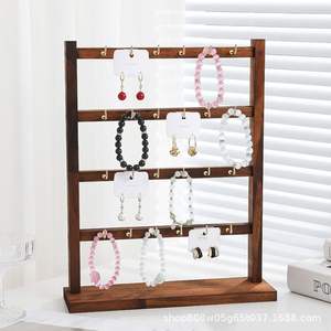 Solid Wood <b>Jewelry</b> <b>Display</b> Rack 4 Layers Desktop Bracelet Earring Holder Retro Color Necklace Organizer Storage Stand - Product Image 1