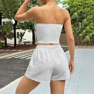 F240248 Nouveauté 2026 – Ensembles shorts d'été pour <span class=keywords><strong>femme</strong></span> – Deux pièces sexy et tendance avec crop top bustier – Tenue décontractée couleur unie – Ensemble deux pièces personnalisé - Product Image 2