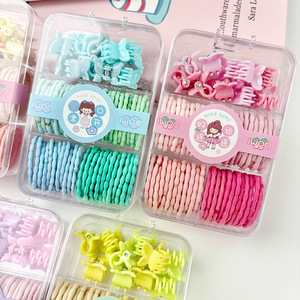Hair Ties Set With Clips And Bands For Girls <b>Soft</b> Elastic Cute Cartoon Design Daily Use Five Compartment <b>Box</b> - Product Image 3
