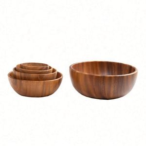 Bol en bois massif, naturel, classique, grand, rond, en bois d'acacia, pour salade, soupe, repas, écologique, ustensile de cuisine en bois de qualité supérieure - Product Image 4