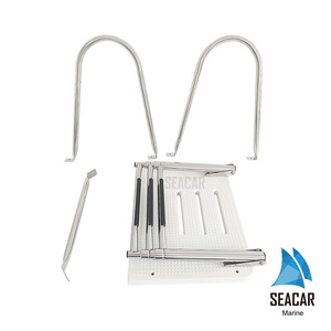 Échelle de bateau Seacar en acier inoxydable 304, plateforme blanche avec poignée courbée, trois marches rétractables, matériel marin - Product Image 4