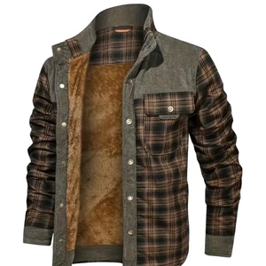 Custom Winter Warm Plush Long-sleeved Plaid <b>Shirt</b> Casual Lapel Corduroy <b>Patchwork</b> <b>Shirt</b> for Men - Product Image 1