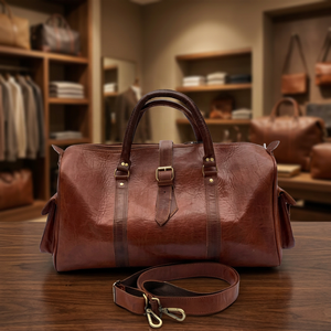 Sac de voyage classique en cuir véritable pour homme, avec poignée souple, fermeture éclair, style durable - Product Image 3