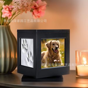 Pet Cremation <b>Urn</b> Square Black Wood Rotatable With Paw Print Design For Dogs And <b>Cats</b> - Product Image 1
