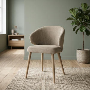 Chaise de salle à manger rembourrée en gros avec pieds en bois, assise en tissu, design mi-siècle, mobilier de maison - Product Image 3