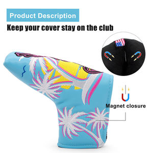 Latest Design Golf Blade Putter Headcover Embroidery Blue Coconut Tree Premium Magnetic Putter Golf <b>Head</b> <b>Covers</b> - Product Image 3