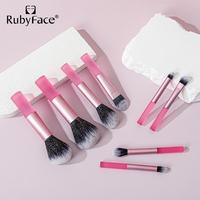 Bon service, ensemble de 9 pinceaux de maquillage RubyFace à usage de voyage avec poignée transparente et boîte Opp