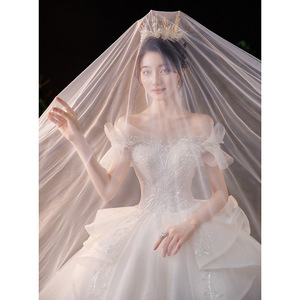 French Style Wedding Dress Off The Shoulder Ball Gown Tulle Long Train Princess Style Sweetheart Neckline Empire Waistline - Product Image 3