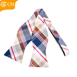 Custom Klassieke Formele Plaid Oem Zelf Strikjes School Uniform 100% Katoen Bowtie Navy Gecontroleerd Grid Zelf Bow Tie