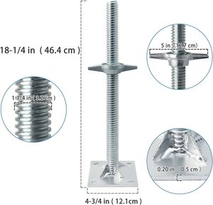 Reinforced Adjustable Leveling <strong>Jacks</strong> 18.25" Solid Baker Style Base Plate 4 Pack Galvanized Silver Screw <strong>Jacks</strong> <strong>Ladder</strong> Parts - Product Image 2