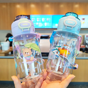 Zannuo Portable Cartoon Straw Cup 500Ml Double Wall Kids Water <b>Bottle</b> For Outdoor Use Student Gift With Bear Pattern - Product Image 1
