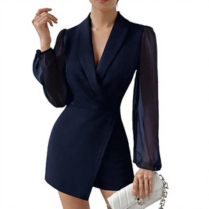 Elegante Vestido Tubo Azul Marino con Cuello en V, Mangas Farol y Capa Transparente por Encima de la Rodilla para Eventos Nocturnos - Product Image 3