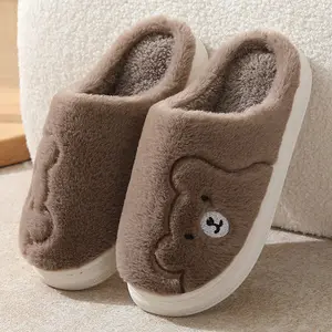 Vente chaude coton pantoufles femmes hiver fond mou chaud moelleux en peluche floue intérieur maison pantoufles pour unisexe