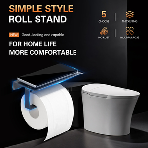 Porte-papier toilette mural moderne avec étagère pour téléphone, en acier inoxydable noir, distributeur de papier toilette rectangulaire minimaliste pour salle de bain - Product Image 2