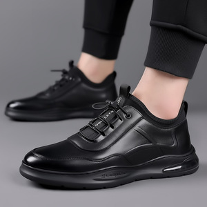 Chaussures décontractées en cuir pour hommes, bout rond, à lacets, semelle extérieure en caoutchouc, amorties, style bateau, mode automne - Product Image 2