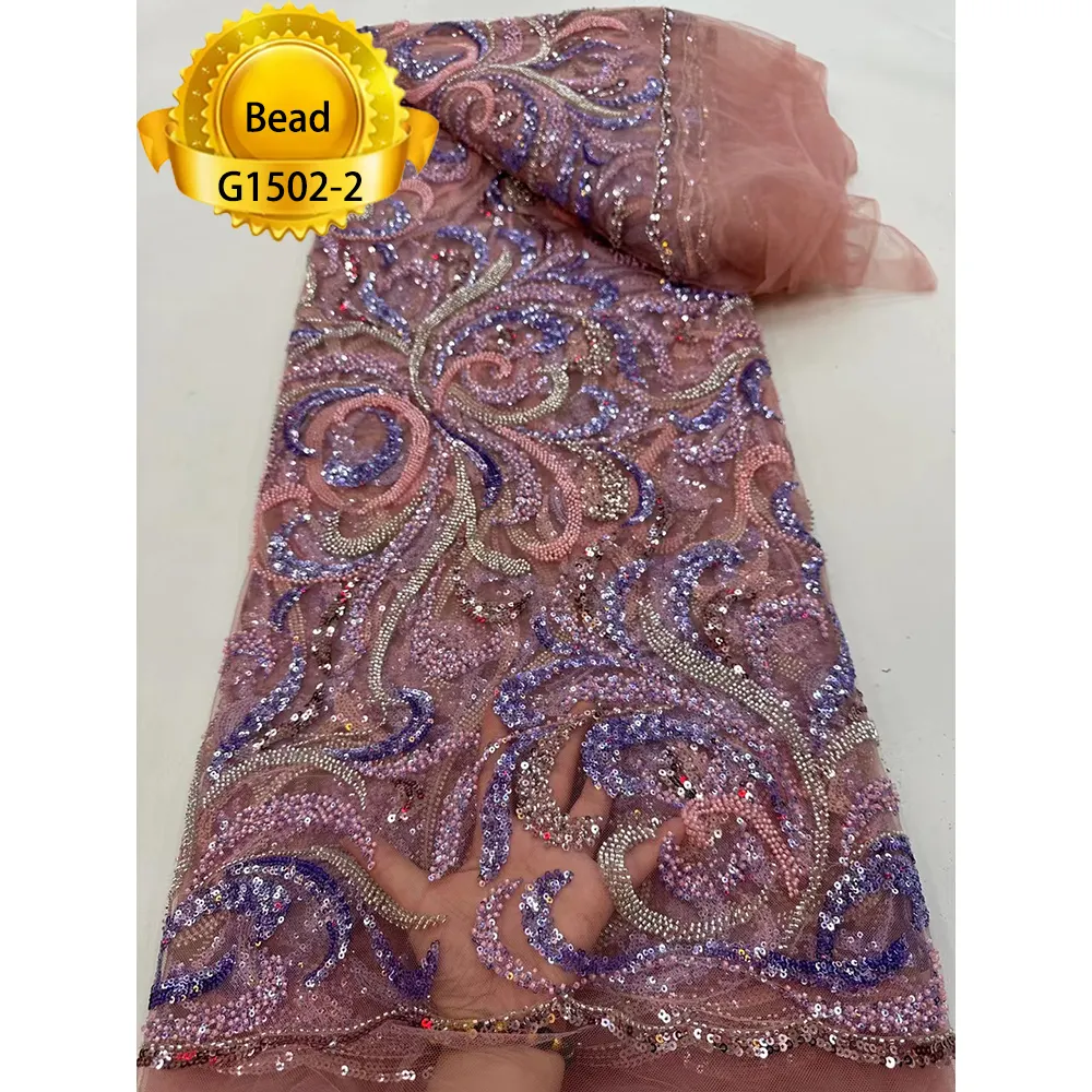 Nigeria Net dentelle tissus avec perles et paillettes faites à la main broderie à la main tissu multicolore dentelle perles paillettes dentelle de mariée