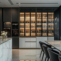 Buffet moderne de luxe en bois massif et acier inoxydable avec casier à vin en verre de haute qualité, refroidisseur, écologique et grande capacité pour l'affichage du vin