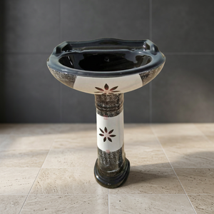 Vinus Aqua Blue Flower Printed Ceramic Wash <b>Basin</b> with Full Pedestal New Model Bathroom - Product Image 6