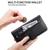 Étui de téléphone à rabat en cuir PU tendance avec fentes pour cartes pour iPhone 18 17 16 15 14 13 12 Pro Max, antichoc, avec fermeture éclair et portefeuille