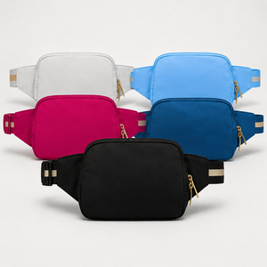 USA Warehouse Waterproof Nylon 2L Waist Pack Gold Zipper Wide Strap Women Yoga Matching Crossbody Fanny <b>Bag</b> - Product Image 2