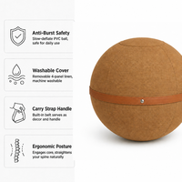 Ballon de yoga anti-éclatement marron en gros avec base de stabilité, chaise-ballon de yoga pour le bureau, en PVC, 55 cm, 65 cm, grande housse de ballon de yoga