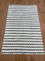 Handwoven Eco-Friendly Cotton Anti-Slip Washable Rug Teal Geometric Link Pattern Cream Base Soft Lightweight Low Pile