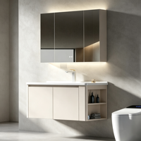Meuble de salle de bain Lite Lux en aluminium, miroir intelligent, double armoire fermée, étagère latérale, vasque en céramique, garantie 5 ans
