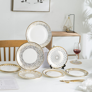 Wholesale Eco-Friendly <strong>Kitchen</strong> Porcelain Serving Dinner <strong>Plates</strong> Golden Rim Dinnerware <strong>Sets</strong> for Mother's Day Housewarming Gifts - Product Image 5