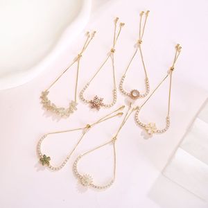 Pulsera de Cristal para Mujer, Ajustable, con Microincrustaciones de Circonio, Diseño de Flor, para Uso Diario, Tono Dorado, Accesorio de Joyería - Product Image 2