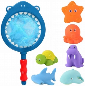 Jouets de bain flottants pour la pêche, animaux qui font couler de l'eau, jeux avec filet à poissons pour la baignoire, la salle de bain et la piscine - Product Image 1