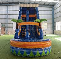 Toboggan aquatique gonflable Tropical Waves de 22 pieds, qualité commerciale, avec piscine intégrée