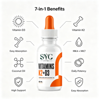 Formule OEM de gouttes de vitamine K2 D3 avec 200 mcg de K2 et 250 mcg de D3 dans de l'huile de coco pour le soutien osseux et immunitaire