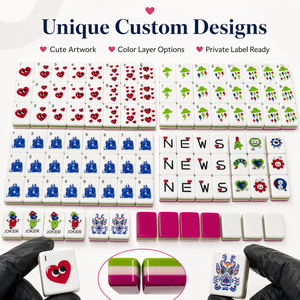 Tuiles de Mahjong Américaines Cartoon Crew, Ensemble de 160, Motifs Cœur Rouge, Dragon, Nuage, Fleur, En Stock, Personnalisation OEM/ODM - Product Image 2