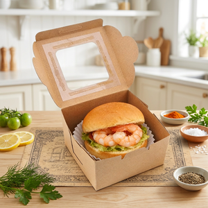 Kotak Kemasan Hadiah Kafe Makanan Cepat Saji Ramah Lingkungan, Kotak <span class=keywords><strong>Burger</strong></span> Kertas Kraft Sekali Pakai Tahan Minyak Grosir Dengan Jendela - Product Image 5