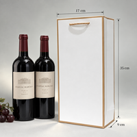 Sacs cadeaux pour bouteilles de vin recyclables, double compartiment, bordure dorée, logo personnalisé, emballage en papier pour bouteilles de vin