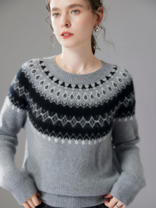 Suéter de Cachemira Personalizado con Cuello Redondo, Jacquard Fair Isle, Mezcla de Lana de Cachemira, Tejido para Mujer, Capa Base Gruesa, Mangas Largas, Jersey - Product Image 2