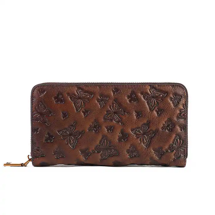 Retro Embossed Maquiagem Longa À Prova D' Água Carteira De Mão para As Mulheres Tailândia Bolsa De Couro Personalizado Meninas Ponto De Embreagem Sacos De Dinheiro Charme