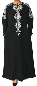 Kaftán Abaya Elegante Bordado para Mujer, Ecológico, de Seda de Bambú y Algodón, Negro, Transpirable, Hecho a Mano, Musulmán - Product Image 2