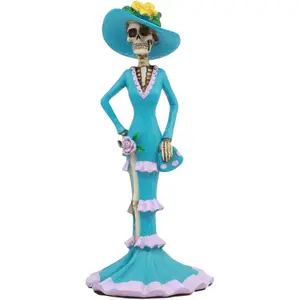Аристократическая синяя Статуэтка-скелетоны для бальной комнаты Senorita, женская статуэтка для Дня мертвых ночей с изображением сахарного черепа