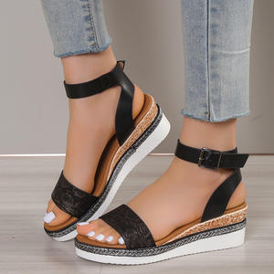 Sandalias de cuña de verano, Sandalias romanas con plataforma y correa de hebilla para Mujer, Sandalias antideslizantes de fondo grueso con punta abierta para Mujer de talla grande 36-43 - Product Image 3
