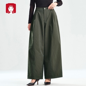 Buyi Liren Ge 2025 Automne Hiver Meilleure Vente Pantalon <span class=keywords><strong>Femme</strong></span> Taille Haute Ample Décontracté Respirant Vert <span class=keywords><strong>Militaire</strong></span> Délavé Sable - Product Image 2