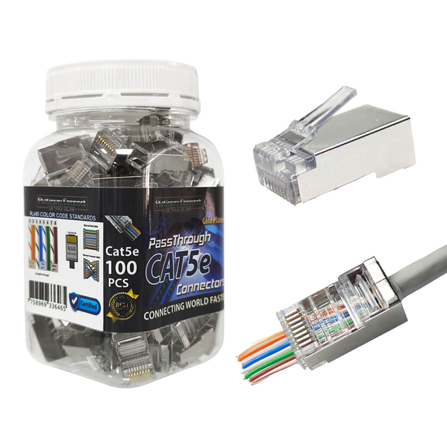 Ethernet STP Cable Shielded 8 Pin 8P8C Modular Plug Network Cat 5 Cat6 RJ45 Pass Through Connector