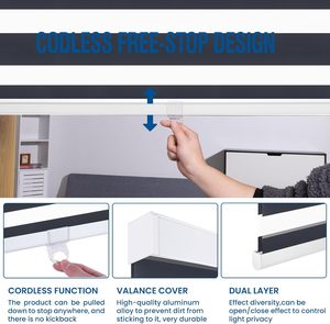 Stores à rouleau zébrés sans fil à double couche et à arrêt libre Jour et nuit Stores à rouleau intégrés pour rideaux transparents Technique unie - Product Image 4