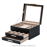 Boîte de rangement pour bijoux en cuir de verre PU de luxe, bague, boucles d'oreilles, bracelet, montre, collier, boîte organisateur de bijoux de voyage en velours, emballage