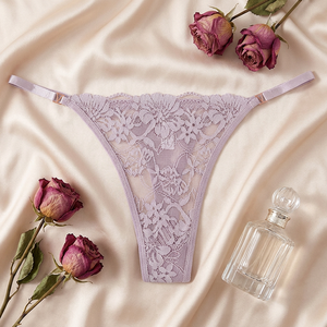 Culotte string en dentelle florale pour femme, maille transparente, fines bretelles, boucle métallique, lingerie sexy, élégante, respirante, taille basse, vente en gros - Product Image 2