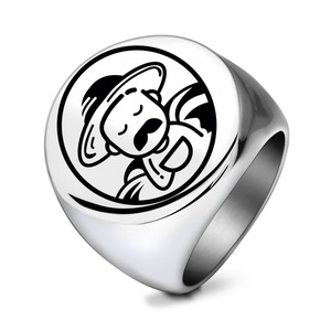 Bague en acier inoxydable de 22mm avec personnage de dessin animé, bijoux ronds pour hommes, cadeau provenant d'Europe et d'Amérique - Product Image 5