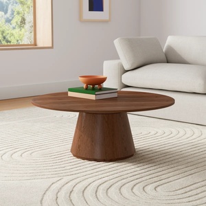 Tavolino da Caffè <span class=keywords><strong>Rotondo</strong></span> <span class=keywords><strong>in</strong></span> Legno Burlwood Stile Mid-Century Modern per Soggiorno, <span class=keywords><strong>Tavolo</strong></span> Centrale Piccolo con Base Affusolata per Appartamento - Product Image 1