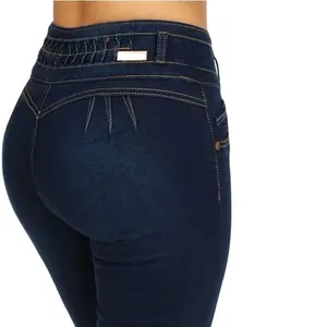 Women'S Fashion Sexy Dark Blue High Rise Butt Lifting Denim Skinny Jeans Pants