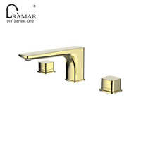 Robinet de baignoire à double poignée 3 trous, eau chaude/froide, finition dorée, design moderne, corps en laiton, valve en céramique, pour hôtel